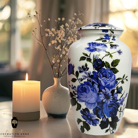 Handcrafted Meena Cremation Urn – Floral Memorial Keepsake, Engravable