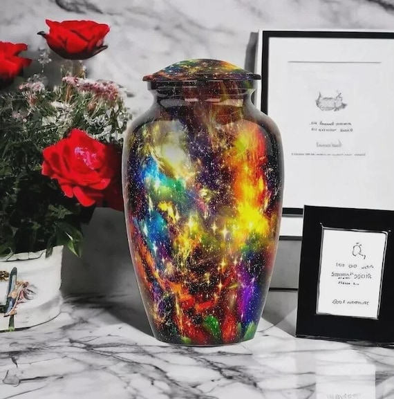 Galaxy Space Cremation Urn for Human Ashes - Vibrant Nebula Starry Night Memorial Funeral Urn with Shared Keepsakes - Cosmic Spirit Tribute