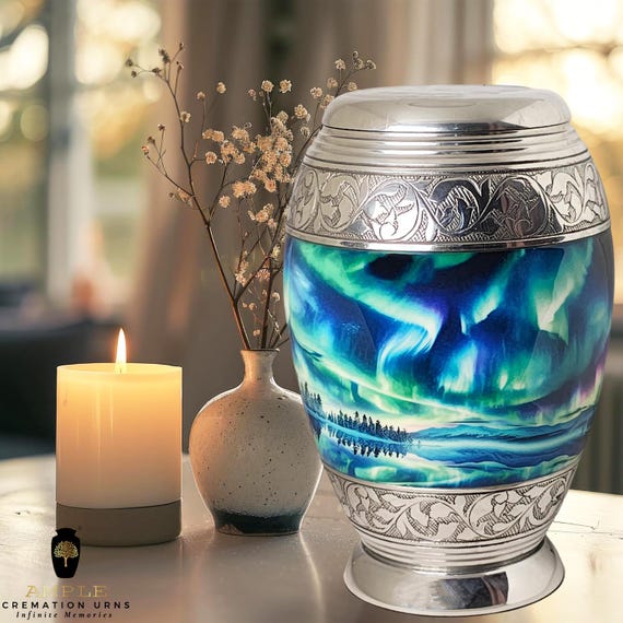 Handcrafted Meena-Coated Cremation Urn - Aluminum Memorial, Large (220 cu in) & Keepsake