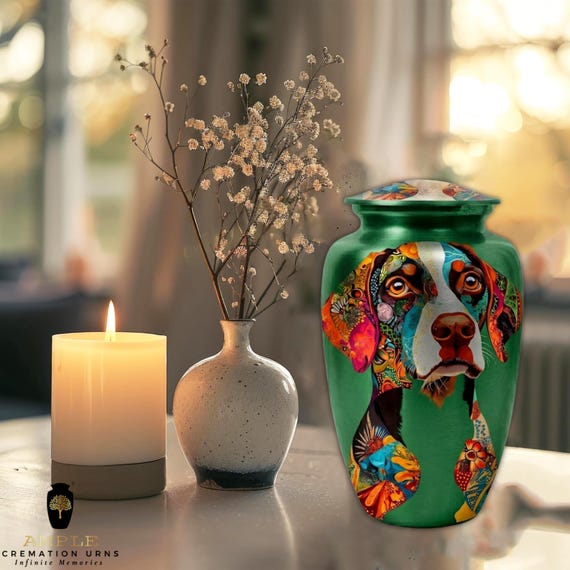 Artistic Pointer Dog Cremation Urn for Human Ashes - Colorful Pet Portrait Memorial - Large Funeral Urn & Keepsake - Pointer Lover Tribute
