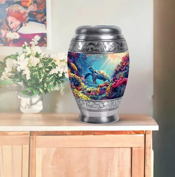 Handcrafted Aluminum Cremation Urn – Meena Art, Secure Lid (220 Cu)