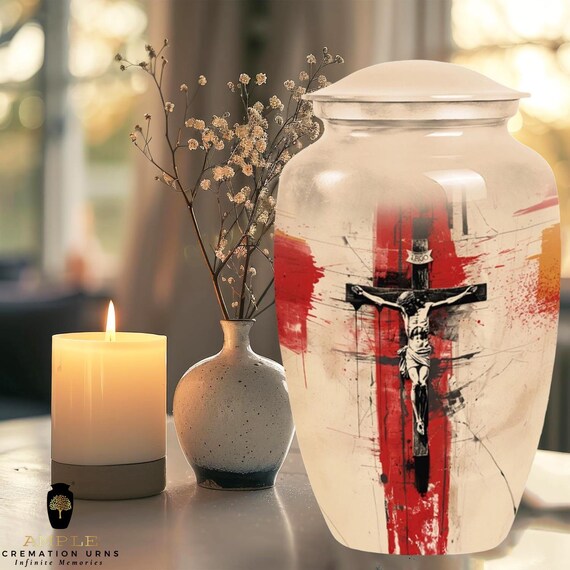 Jesus Christ Crucifixion Cremation Urn for Human Ashes - Sacred Religious Memorial - Large Funeral Urn & Keepsake - Christian Faith Tribute