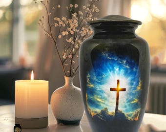Christian Cross Cremation Urn for Ashes, Funeral Urn for Human Ashes, Memorial Urn, Adult & Pet Ashes Urn, Faith Memorial