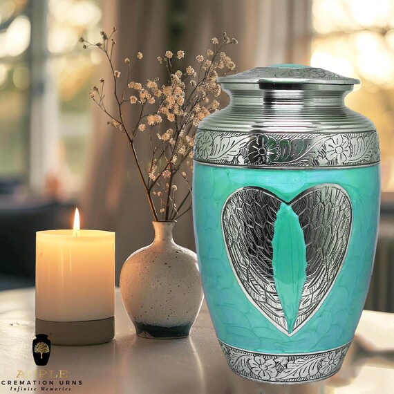 Meena-Coated Aluminum Cremation Urn: Elegant Memorial Keepsake (6.5x6.5x10.5 Inches)