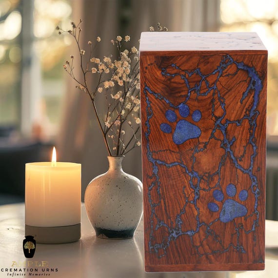 Handcrafted Wood Cremation Urn with Green Leaf Inlay Design