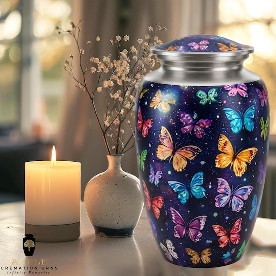 Midnight Butterfly Cremation Urn for Human Ashes - Vibrant Kaleidoscope Memorial - Funeral Urn & Shared Keepsakes - Graceful Spirit Tribute