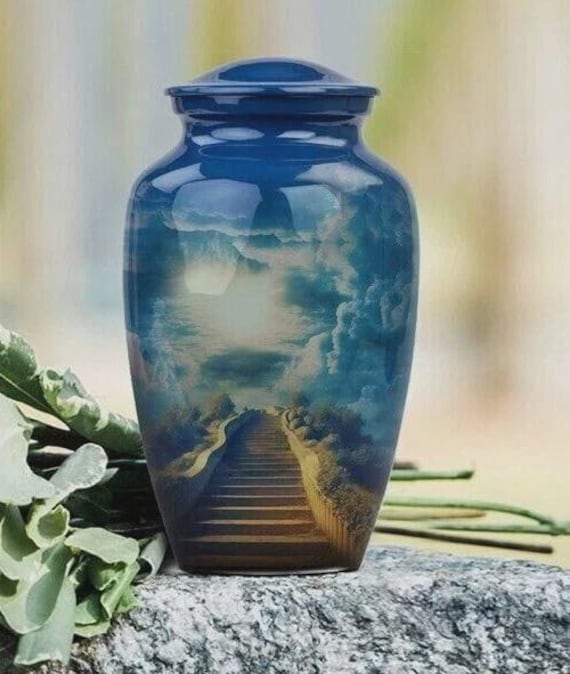 Heavenly Stairway Cremation Urn for Human Ashes - Blue Sky Clouds Memorial - Funeral Urn & Shared Keepsakes - Spiritual Journey Tribute
