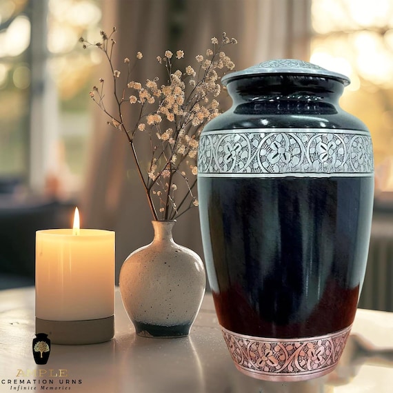 Handcrafted Meena-Coated Cremation Urn: Engravable Aluminum Memorial (10.5")