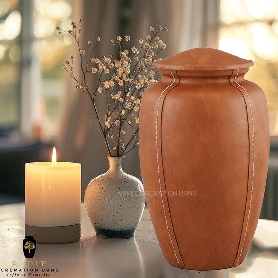 Ample Leather Aluminium Cremation Urn for Ashes – Memorial Funeral Urn for Adult Ashes, Tribute & Memorial Use