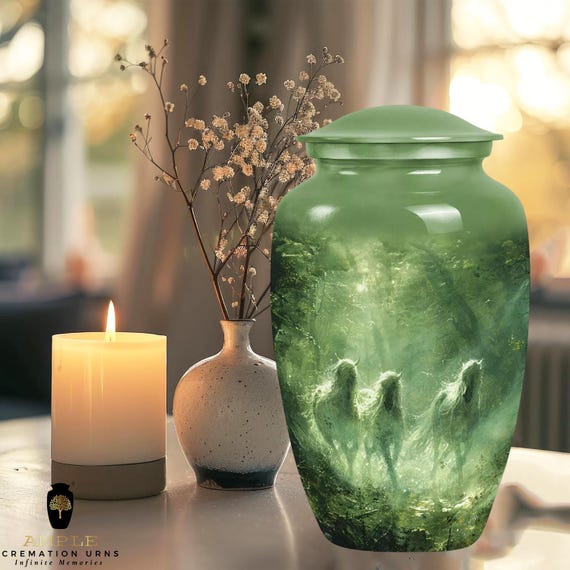 Green Aluminum Cremation Urn – Handcrafted Meena Coating, Leak-Proof