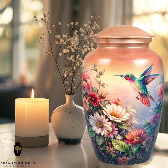 Vibrant Hummingbird & Wildflower Garden Cremation Vessel with Elegant Handcrafted Design for Honoring Loved Ones’ Final Resting Place