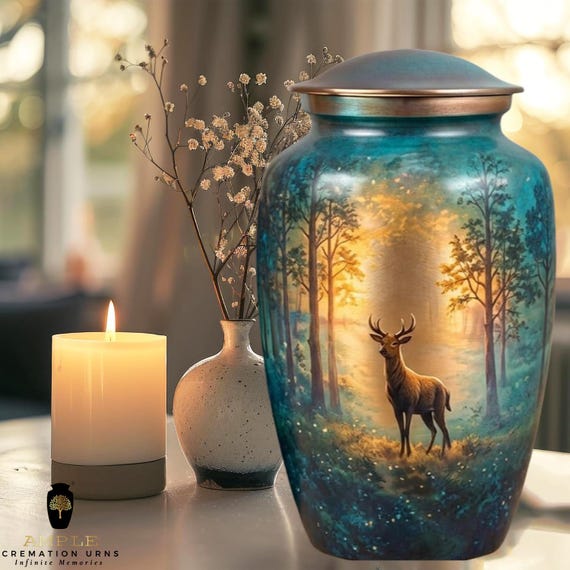 Majestic Stag of the Sun-Drenched Forest Cremation Vessel with Elegant Handcrafted Design for Honoring Loved Ones Final Resting Place