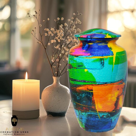 Handcrafted Meena-Coated Aluminum Cremation Urn – Large (220 cu in) & Keepsake