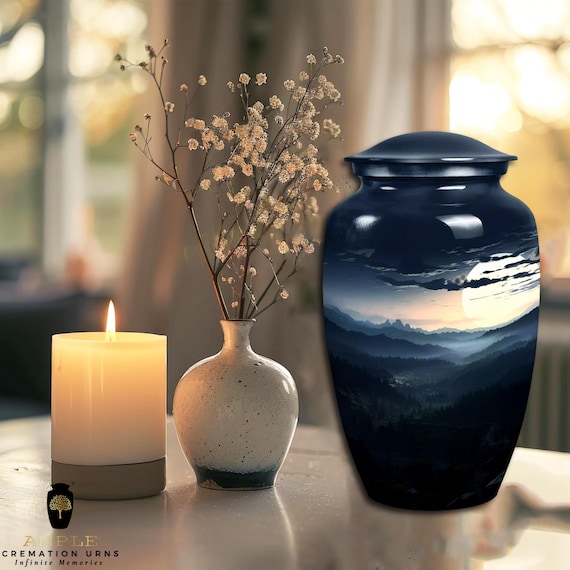 Handcrafted Meena Coating Cremation Urn, Aluminum Memorial Vessel