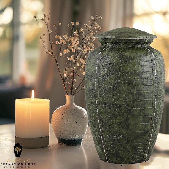 Ample Leather Aluminium Cremation Urn for Ashes – Memorial Funeral Urn for Adult Ashes, Tribute & Memorial Use