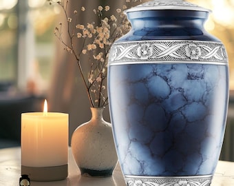 Slate Blue Cloud Cremation Urn for Human Ashes Adult Large – Elegant Memorial Urn, Funeral Tribute