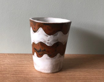 Ceramic Cup | Handmade Ceramic Cup | Wavy Pattern | Modern Homewares | Modern Decor | Unique Homewares | Brown and White Pattern