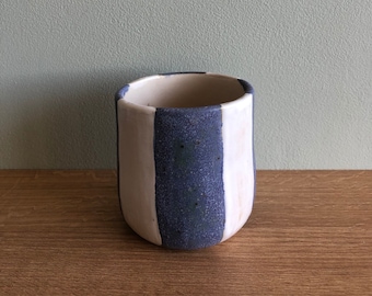 Striped Ceramic Cup | Purple & White Striped Cup | Ceramic Tumbler