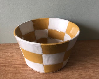 Ceramic Checkered Bowl | Handmade Bowl | Modern | Checker Pattern | Salad Bowl