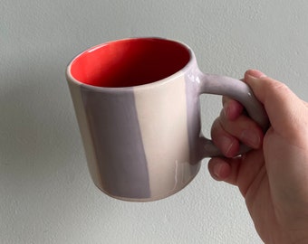 Handmade Mug | Striped Mug | Lilac and Red | Cute Ceramics | Unique Gift