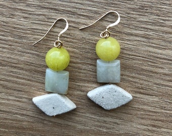 Ceramic and Stone Earring | Gold Filled | Jade | Modern Jewellery | Gift for Her | Unique Gift | Contemporary | Stone Beads