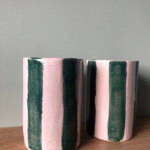 Striped Ceramic Tumbler Made to Order Ceramic Cups Pink & Green Emerald Green Pink Handmade Cup Unique Gift image 8