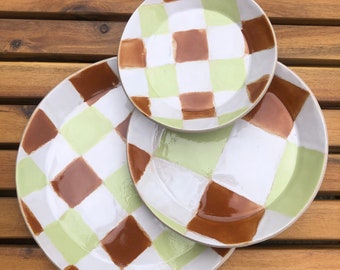 Checkered Plate Set | Ceramic Plate | Serving Dishes | Stacking Plates