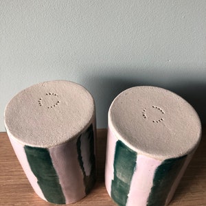 Striped Ceramic Tumbler Made to Order Ceramic Cups Pink & Green Emerald Green Pink Handmade Cup Unique Gift image 9