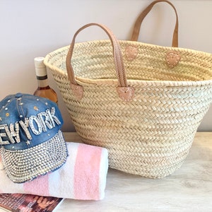 Straw Market Bag with Leather Handles | Straw Tote with Leather Straps | Straw Beach Bag | Ibiza Straw Bag | Cute Straw Bag | Market Bag