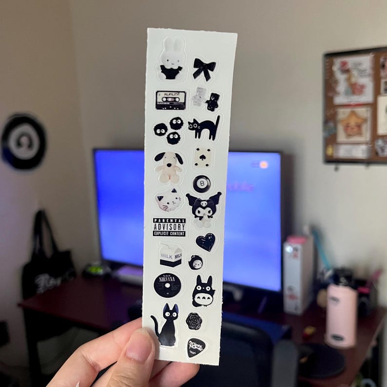 Cute Aesthetic Sticker Sheet - Waterproof Kawaii Stickers Black
