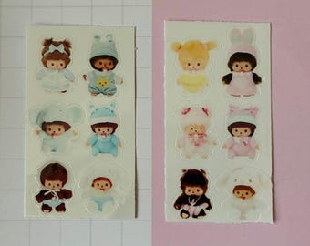 baby blue and baby pink monchhichi sticker sheet