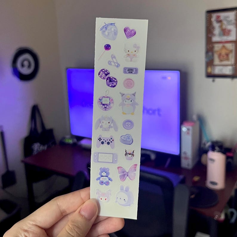 Cute Aesthetic Sticker Sheet - Waterproof Kawaii Stickers Purple