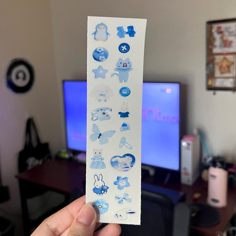 Cute Aesthetic Sticker Sheet - Waterproof Kawaii Stickers Blue