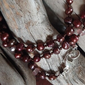 Red/Brown FWP Triple-wrap Pearl Knot Bracelet/Necklace