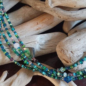 4-Strand Blue/Green Seed Bead Necklace