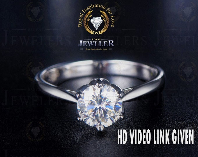 2.5ct Round Forever One Moissanite Engagement Ring, Moissanite Wedding Ring, Moissanite Tulip Six-Prong Cathedral Solitaire Engagement Ring