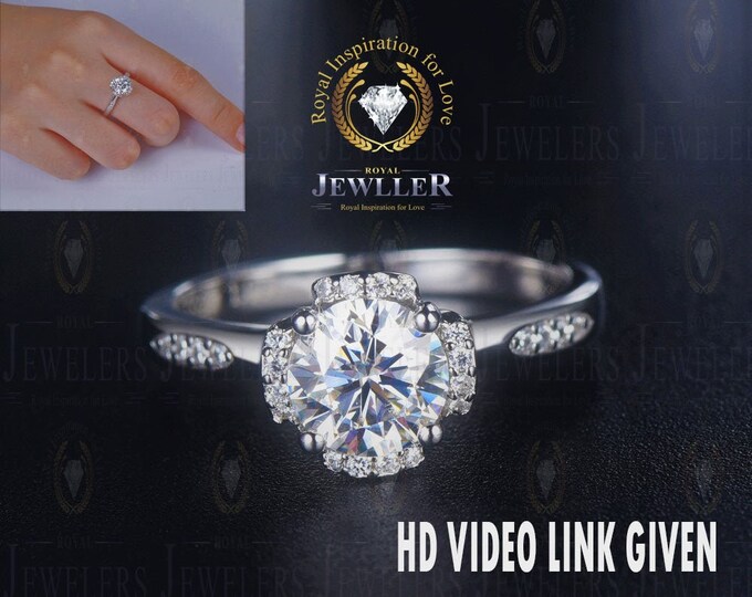 1.76CT Halo Forever One Moissanite Engagement Ring, Halo Wedding Ring, Art Deco Ring, Moissanite Engagement Ring, 14K/18K Gold Wedding Ring