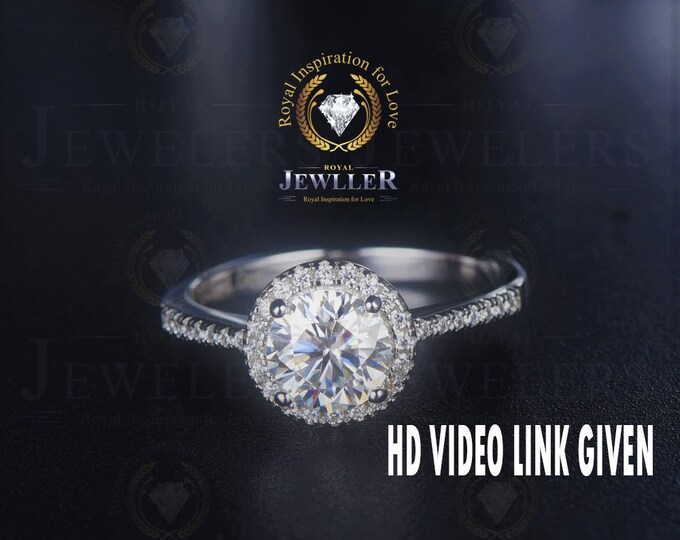 1.19CT Round Forever One Moissanite Engagement Ring, 14K/18K Gold, Halo Wedding Ring, Art Deco Ring, Moissanite Engagement Ring Wedding Gift