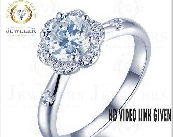 Art Deco Ring, 2.0CT Halo Forever One Moissanite Engagement, 14KTGold Ring, Halo Moissanite Engagement Ring, Wedding Ring, Promise Ring