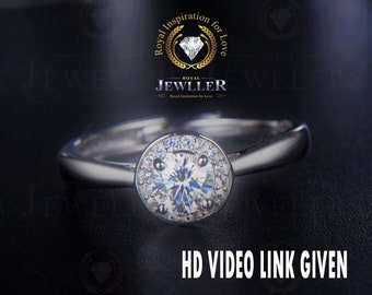 7mm Forever One Moissanite Halo Ring, 14K Gold Art Deco Engagement Ring