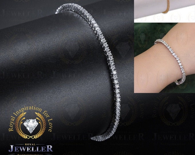 Moissanite Studded Classic Bracelet / Round Moissanite Tennis Bracelet / 14k Solid Gold Bracelet / Moissanite Jewelry / Colorless Moissanite