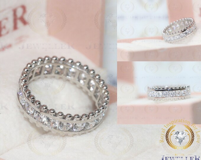 Round Colorless Moissanite Full Eternity Wedding Band, White Gold Matching With Bridal Ring, Moissanite Band, Promise Band,Anniversary Ring