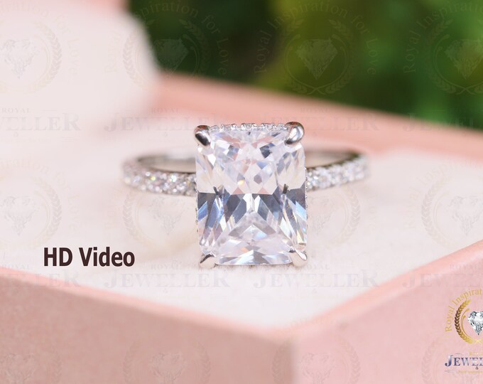 3.83 Ct Radiant Colorless Moissanite Ring | Hidden Halo Ring | Engagement Ring | Wedding Ring | 10k/14k/18k/950 Platinum White Gold Ring