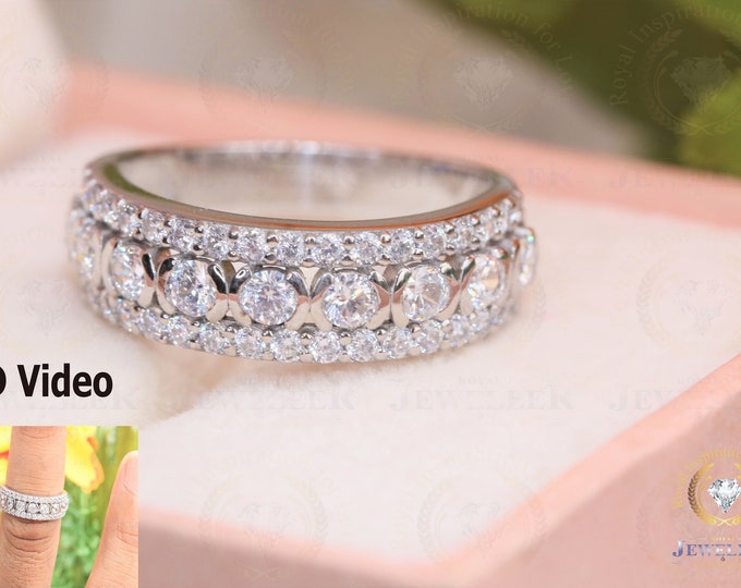 4.54CTW Half eternity band colorless moissanite | Comfort fit band | Engagement Band Rings | Antique Moissanite Band | Conflict free Jewelry