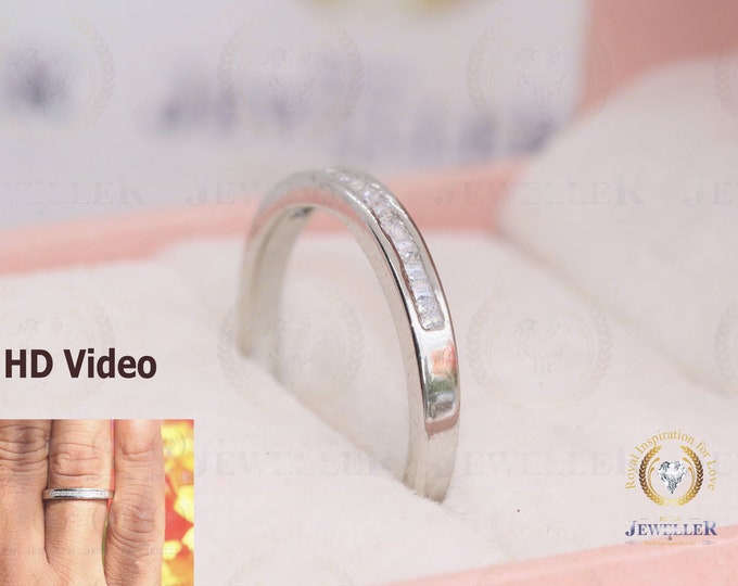 Princess Colorless Moissanite wedding band Half eternity band White gold wedding band Channel set stackable ring Bridal Promise gift for her
