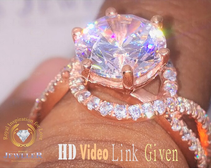 Forever One Moissanite Engagement Ring 2.89ct 9mm Round 0.47ct Natural Diamonds 14k Rose Gold Halo Wedding Anniversary Royal Custom Rings