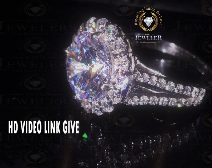 5.1ct Round Halo Forever One Moissanite Engagement Ring, Round Moissanite Wedding Ring, Moissanite Gold Ring, Halo Moissanite Ring, Bride