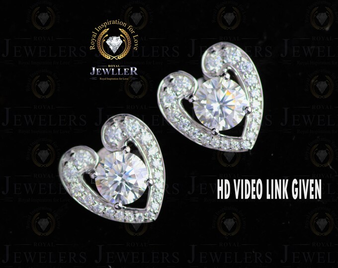 6mm Forever One Round Cut Halo Moissanite,2.4CTW Female Earrings For Every Day Use ,Gold Moissanite Stud Earrings,Anniversary Earrings Gift