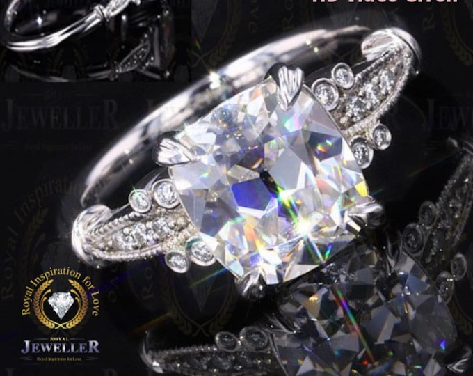 Solitaire Wedding Ring, 4.21CT Elongated Cushion Old European Cut Colorless Moissanite Engagement Ring, Anniversary Ring, Bridal Set Ring