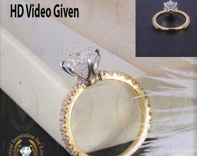 2ct Eloise 8.00mm 14kt White Solid Gold Forever One Moissanite , Dainty Round Tulip Solitaire Prong Accent By Moissanite Engagement Ring